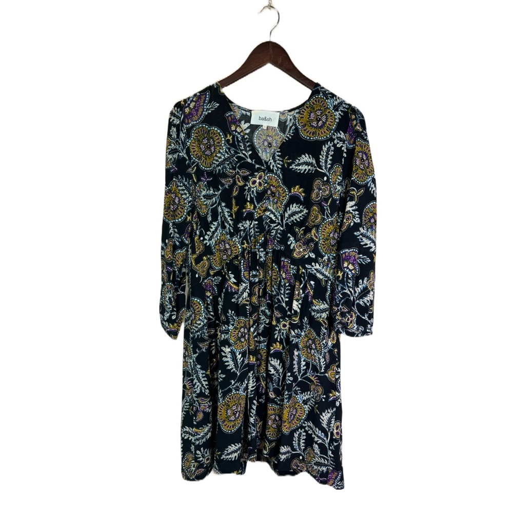 ba&sh Women’s Floral Robe Volver Dress 3/4 Sleeve Mini Dress Black Sz M (2) NWT